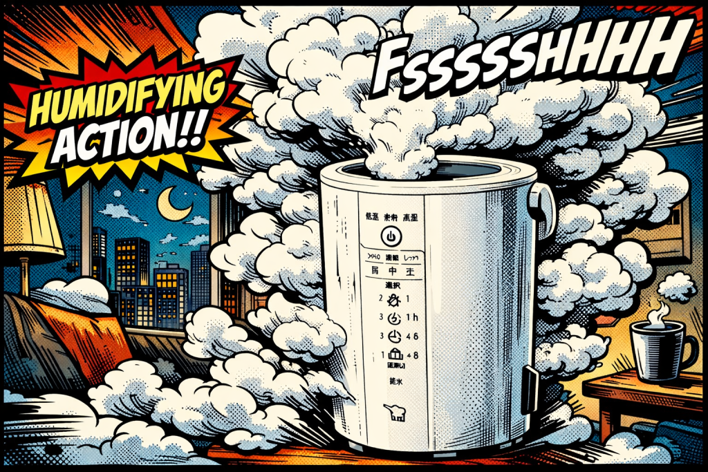 象印-EE-DE50-WA加湿器でモクモクしている