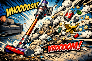 dyson V10掃除機で部屋のゴミを吸引