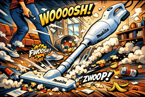 マキタCL108FDSHW掃除機で部屋の埃を吸っている