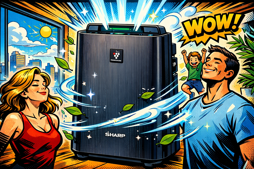 空気清浄機で部屋を爽やかにしている様子