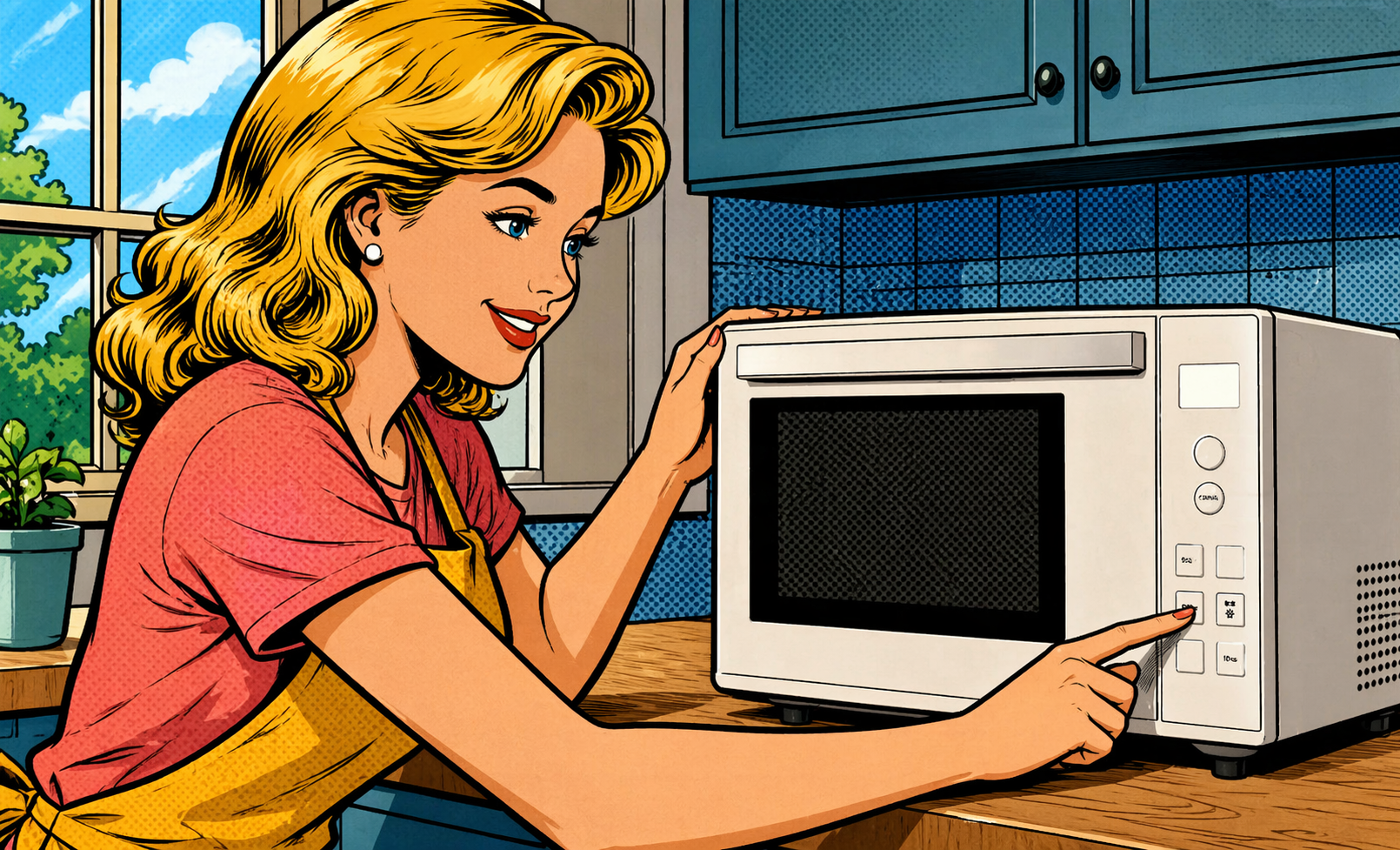 東芝の電子レンジを使っている女性