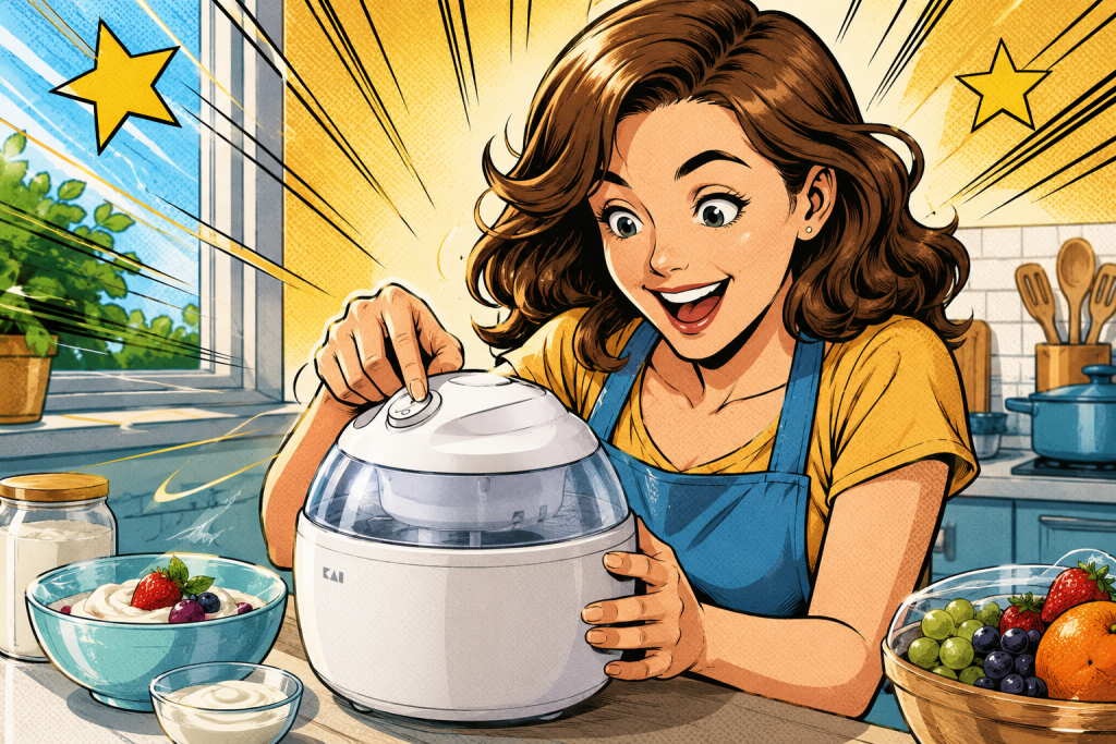 貝印アイスクリームメーカーでアイスを作る女子