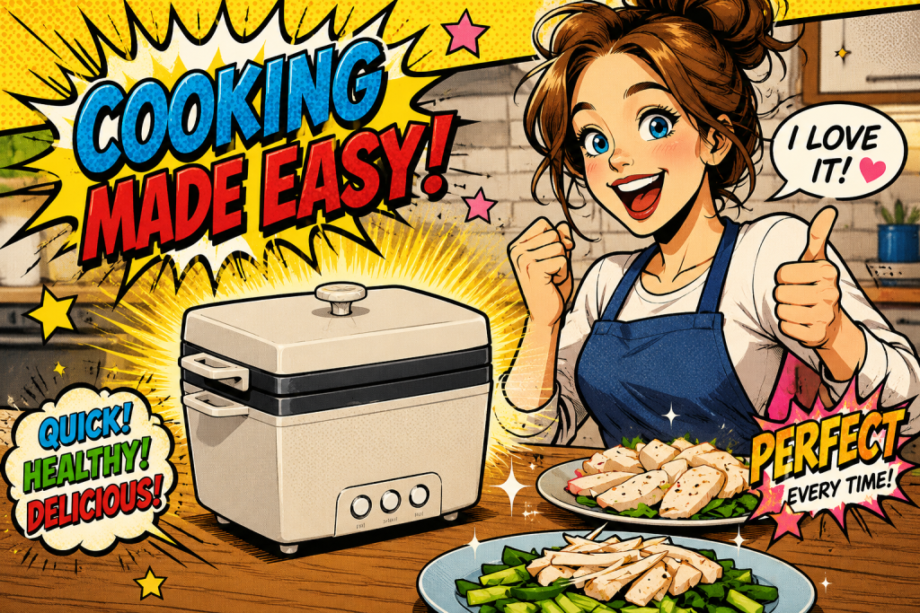 サラダチキンメーカーを使う女性